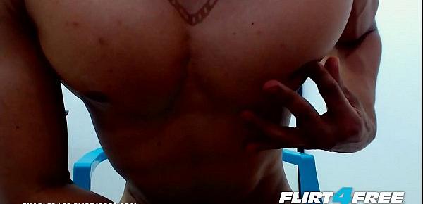  Charles Lee - Flirt4Free - Latino Stud Flexes Muscles and Jerks Uncut Cock